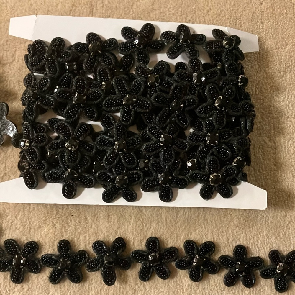 Elegant Black Beaded Floral Trim 5yd for $50